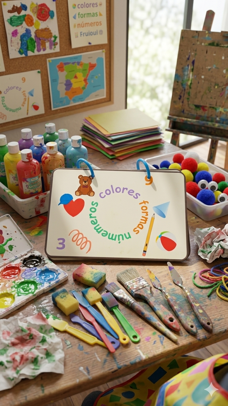 Cahier multi-activités scratch anglais colors shapes numbers apprentissage sensoriel Montessori tri formes couleurs